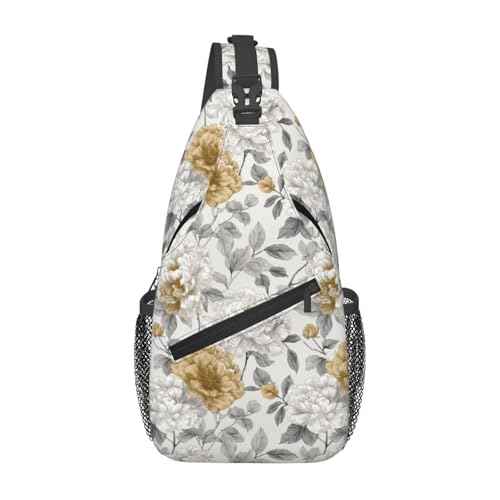 Sling Bag Rustic Flower Peony Floral Hiking Daypack Crossbody Shoulder Backpack Travel Chest Pack for Men Women