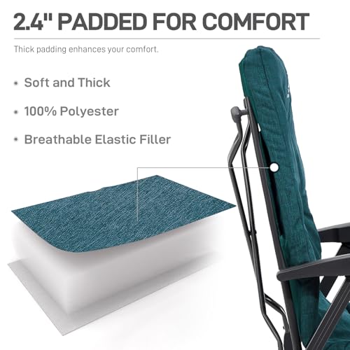 Folding Camping Recliner Chair Fully Padded with Adjustable High Back Support Portable for Adults Patio Reclining Chair Green