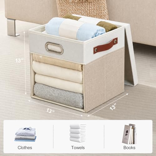 13x13 Inch Ultra Thick Fabric Storage Bins with Lids & Windows (3 Count)