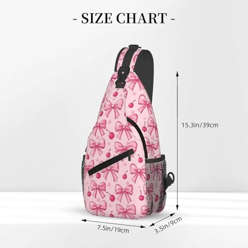 Sling Bag Pink Bows Cherry Hiking Daypack Crossbody Shoulder Backpack Travel Chest Pack for Men Women