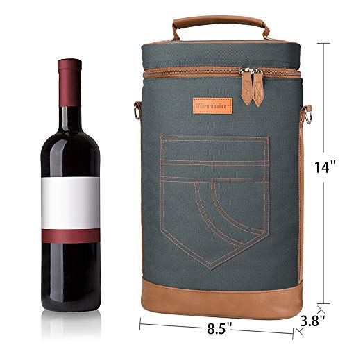 2 Bottle Insulated Wine Tote Carrier Bag