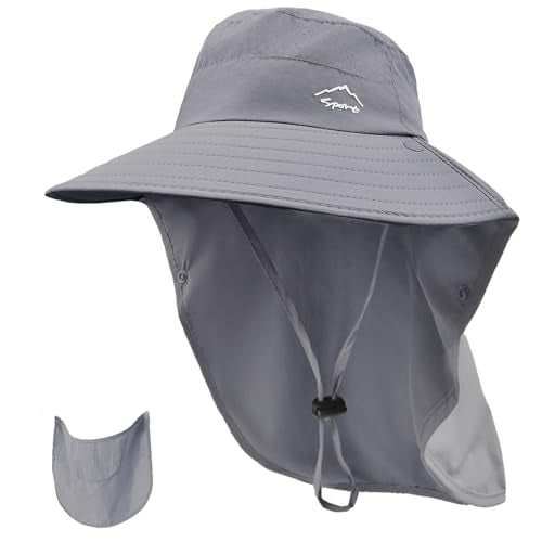 Sun Hat for Men Women with Neck Flap& Removable Face Cover Wide Brim