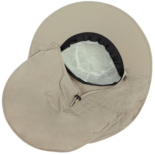 Sun Hat for Men Women with Neck Flap& Removable Face Cover Wide Brim