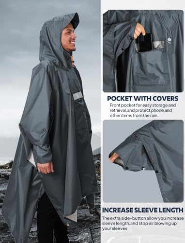 Hooded Rain Poncho for Adult Waterproof Lightweight Raincoat