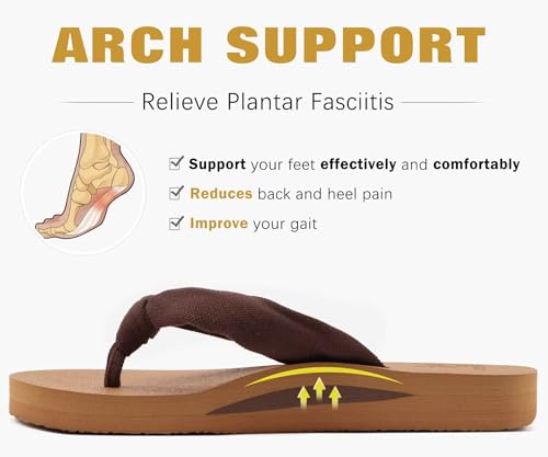 Flip Flops for Women Arch Support Summer Beach Sandals Brown Size 7
