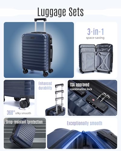Luggage Sets 3 Pcs Suitcase with Wheels (3 Count)