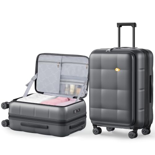 26 Inch Expandable Luggage Top Opening Checked Bag Charcoal Grey