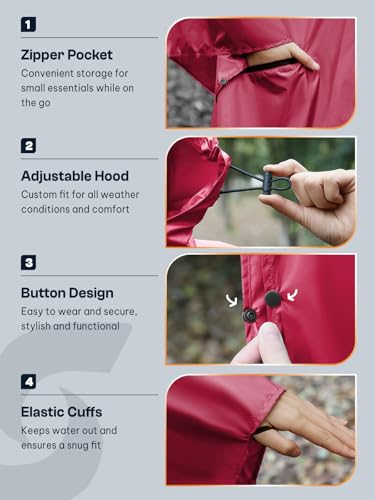 Adult Rain Poncho Waterproof Hooded Zipper Raincoat with Pockets