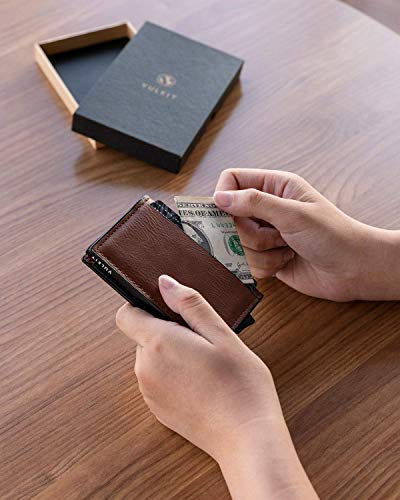 Card Holder Pop Up Slim Wallet Leather RFID Blocking Card Case Up to 8 Credit Cards Brown (7 Count)