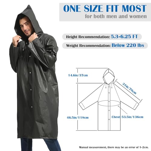 Unisex Adult Black EVA Waterproof Rain Poncho Coat with Hood and Long Sleeves (2 Count)