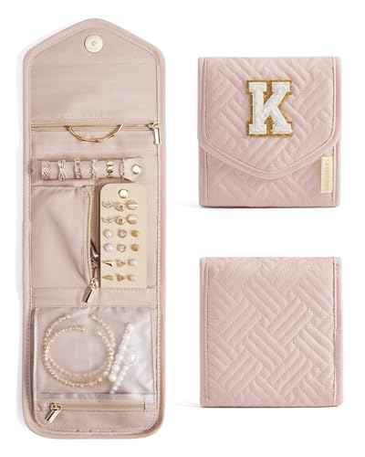 Travel Jewelry Organizer Case K Initial Jewelry Roll