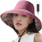 Womens Sun Hats Wide Brim Reversible Bucket Cotton Hat Packable Summer Travel Cap with Hat Clip