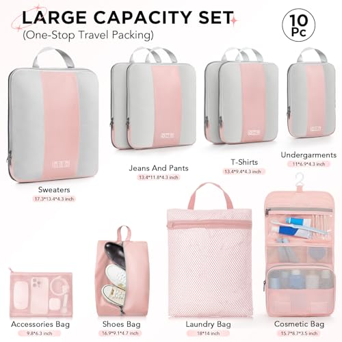 10 Pack Compression Packing Cubes for Travel Essentials (10 Count)