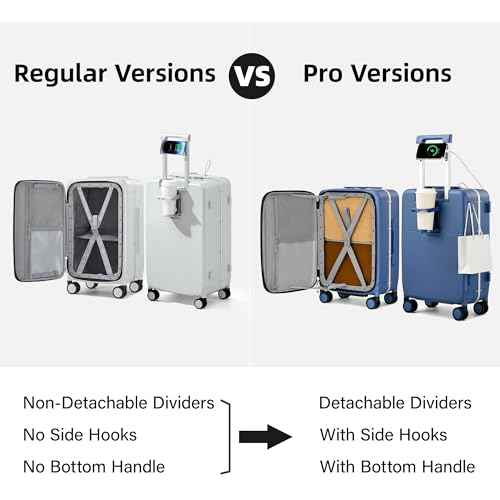 20 Inch Top Opening Carry On Luggage with Cup Holder and USB Ports