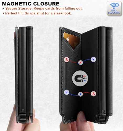 Men Slim Leather Wallet Metal Case Money Clip