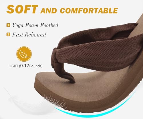 Flip Flops for Women Arch Support Summer Pool Sandals Brown Size 6.5