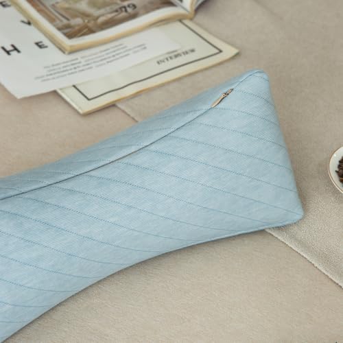 Buckwheat Neck Support Pillow Cervical Neck Cylinder Bolster Pillow Neck Pain Relief Breathable Comfortable for Back and Side Sleepers Round Pillows for Lunch Break Blue
