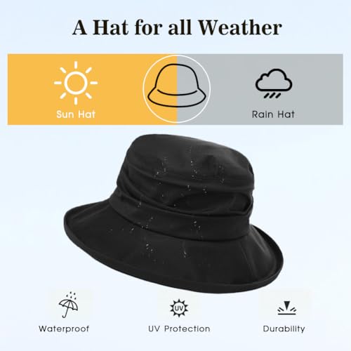Women's Waterproof UPF 50+ Wide Brim Packable Rain Hat