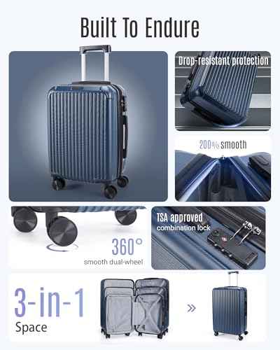 3 Piece Luggage Sets With Spinner Wheels Hardshell TSA Lock
