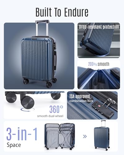 3 Pieces Luggage Sets with Spinner Wheels Hardshell TSA Lock