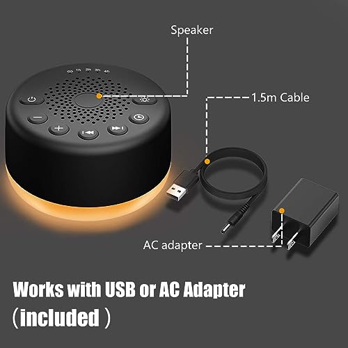 Sound Machine Easysleep White Noise Machine with 25 Soothing Sounds and Night Lights with Memory Function 32 Levels of Volume and 5 Sleep Timer Powered by AC or USB for Sleeping Relaxation