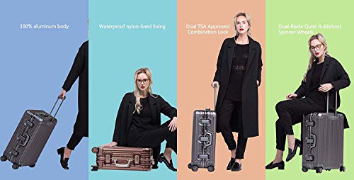 All Aluminum Carry On Luggage with TSA Locks Fashion Cool Metal Hard Shell Spinner Suitcase
