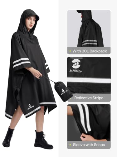 Adult Rain Poncho Waterproof Hooded Raincoat Lightweight Packable