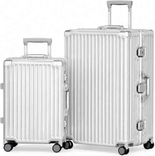 Luggage Sets 2 Piece Aluminum Frame Carry On and Checked Suitcase PC ABS Hard Shell TSA Lock No Zipper