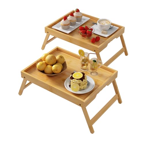 Bamboo Bed Tray Tables with Folding Legs (2 Count)