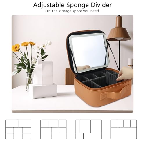Travel Makeup Bag with LED Mirror Travel Makeup Organizer with 3 Lighted Settings