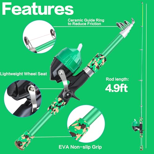 Collapsible Telescopic Fishing Rod and Reel Combo Push Button Small Fishing Pole Kit Beginner Youth Girls Fishing Starter Set Tackle