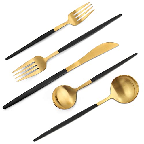 Matte Black Gold Silverware Set (4 Count)