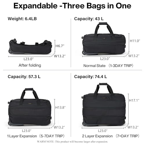 Expandable Carry On Luggage Suitcases with Wheels Foldable Duffle Bag for Travel Carry On suitcase Weekend Bag for Women Men（Black）