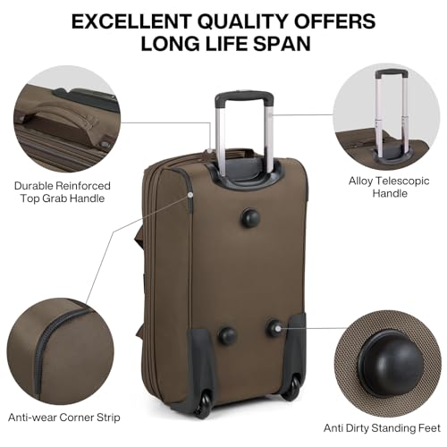 Expandable Carry On Luggage Suitcases with Wheels Foldable Duffle Bag for Travel Carry On suitcase Weekend Bag for Women Men（Coffee）