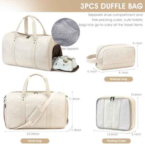 3PCS Faux Leather Weekender Bag for Women Men Travel Bag Overnight Bags (3 Count)