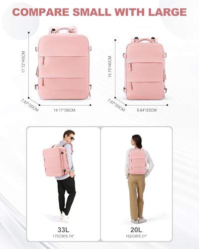 Large Travel Backpack Carry On for Women Man Gym Backpacks with Laptop Compartment Mochila de Viaje Teacher Personal Item Backpack Rucksack Airplane Accessories Must Haves Pink