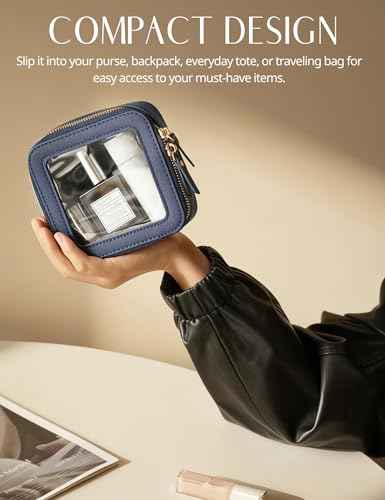 Clear Makeup Bag with Zipper Small Travel Cosmetic Case Navy Blue Mini Pouch for Purse Accessories Car Storgae Essentials Bag Purse Pouch Organizer Compact Small Clear Toiletry Bag for Traveling