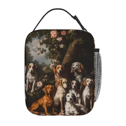 Vintage Dog Insulated Lunch Box for Women Men Retro Flower and Pet Lunch Bag for Travel