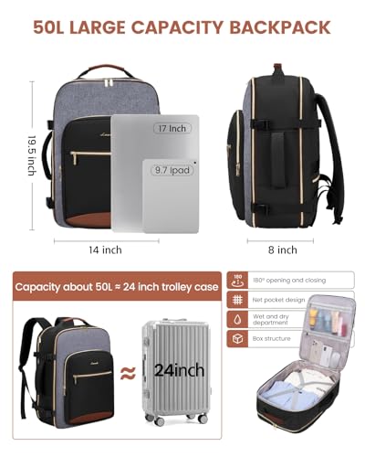 50L Travel Backpack for Women & Men