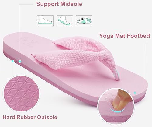 Flip Flops for Women Arch Support Summer Beach Sandals Pink Size 6.5