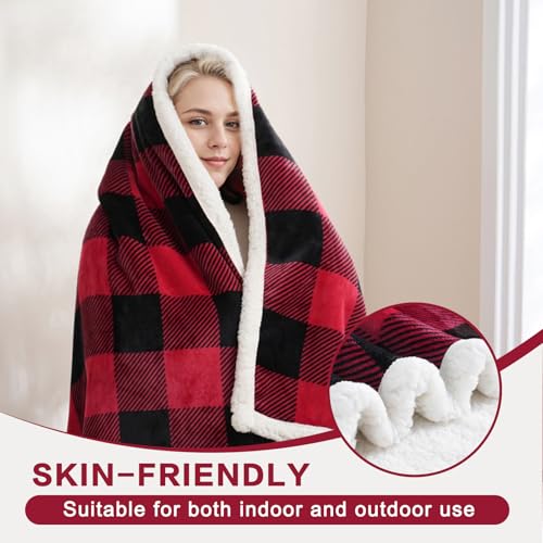 Sherpa Fleece Throw Blanket 60" x 80" Reversible Plush Fluffy Large Big Blanket Lattice Flannel Blankets for All Season Use