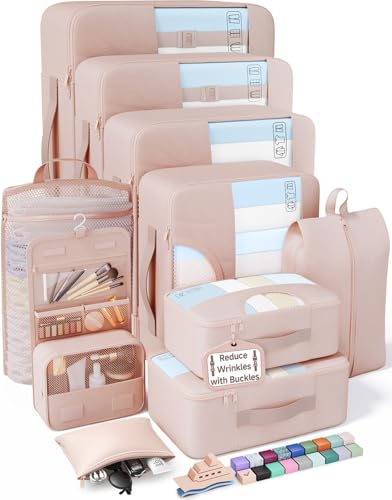 4 Set/6 Set /8 Set /9 Set /10 Set /11 Set Packing Cubes for Travel Essentials, 10 Set, 02 Cream (10 Count)