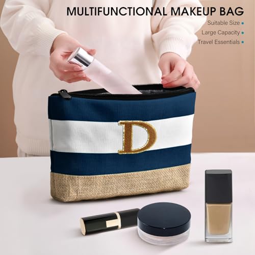 Beach Bag Initial Beach Tote with Makeup Bag for Travel Work Storage Personalized Birthday Gifts for Women Her