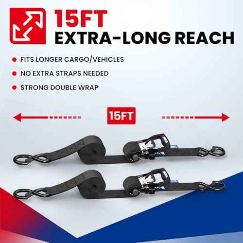 MOCA Heavy Duty Ratchet Straps Tie Down 4 Pack 1.6" x 15ft (4 Count)