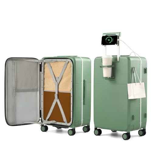 24 Inch Top Opening Checked Luggage with Cup Holder and USB Ports