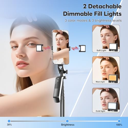 71" Selfie Stick Phone Tripod with Wireless Remote & 2 Fill Lights