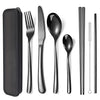6 Pieces Stainless Steel Flatware Set Portable Reusable Cutlery Set Travel Utensils Set Including Chopsticks Knife Fork Spoon Straws Cleaning Brush Dishwasher Safe (6 Count)