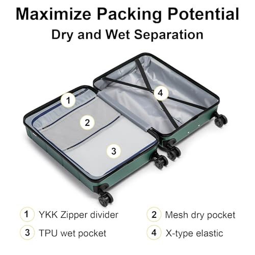 Carry On Luggage 22x14x9 Airline Approved Expandable Hardshell 20 Inch Suitcase with TSA Lock Carry On Suitcase with Wheels Small Travel Rolling Luggage with Cup Holder for Men Women Green