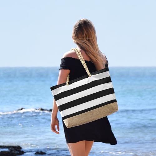 Beach Bag Initial Beach Tote with Makeup Bag for Travel
