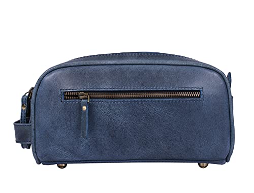 10" Premium Leather Toiletry Travel Pouch With Waterproof Lining